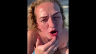 BRITISH BLONDE RECEIVES BIG CUM LOAD ALL OVER HER FACE AFTER GIVING DEEP BLOWJOB IN JAMACIAN SEA
