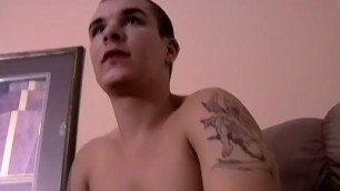 Inked homo masturbates with oiled big dick until big cumshot