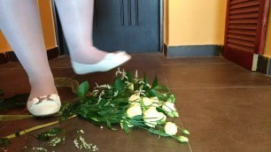 Wife crush flowers in white flats